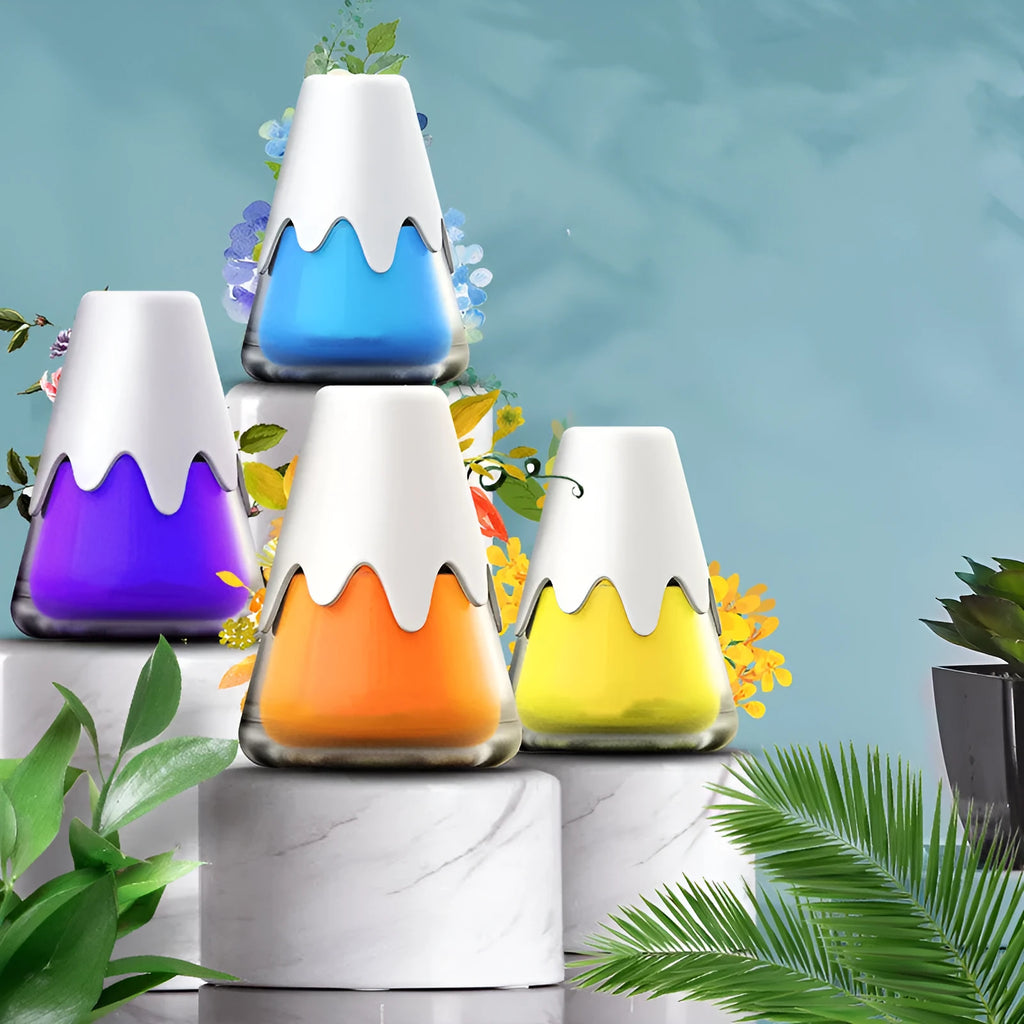 Snow Mountain Cup glass car aromatherapy unit measuring 9.1x6.9cm with four fragrance colour options