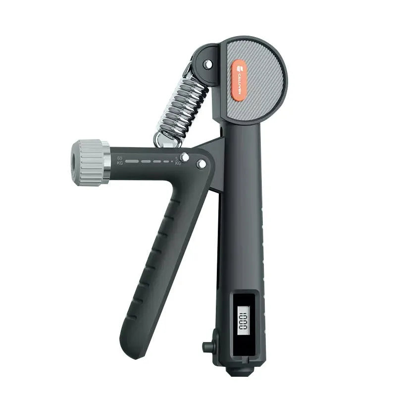 Adjustable spring hand gripper for strength training in ABS plastic, shown in multiple colour options.