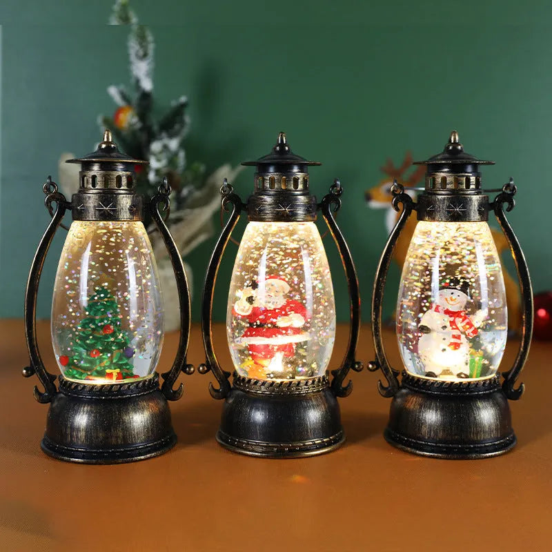 Crystal ball portable oil lamp Christmas desktop decoration with light-emitting function in snowman or elderly theme