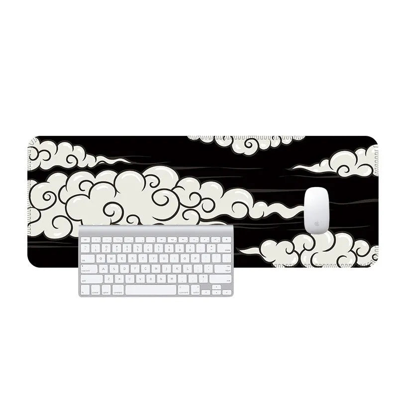 Large rectangular rubber desk mat with minimalist pattern on a wooden table.