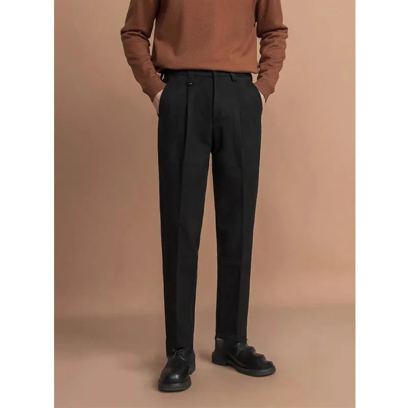 Men's straight-leg casual business trousers in polyester fabric available in four colours