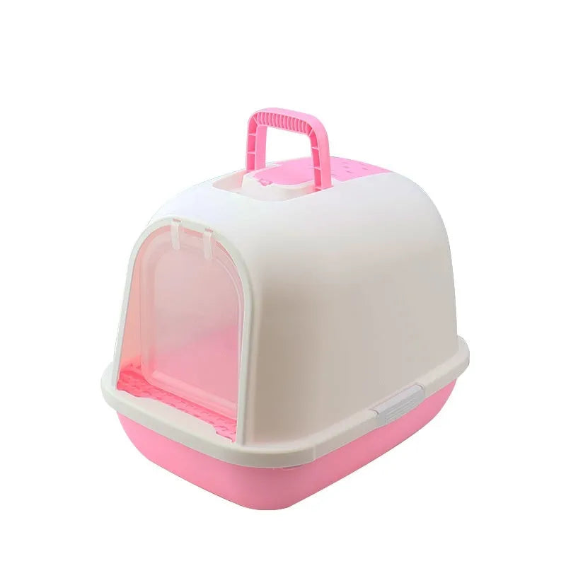 Fully enclosed PP cat litter box with drawer and deodorant, 49x36x41cm, pink finish