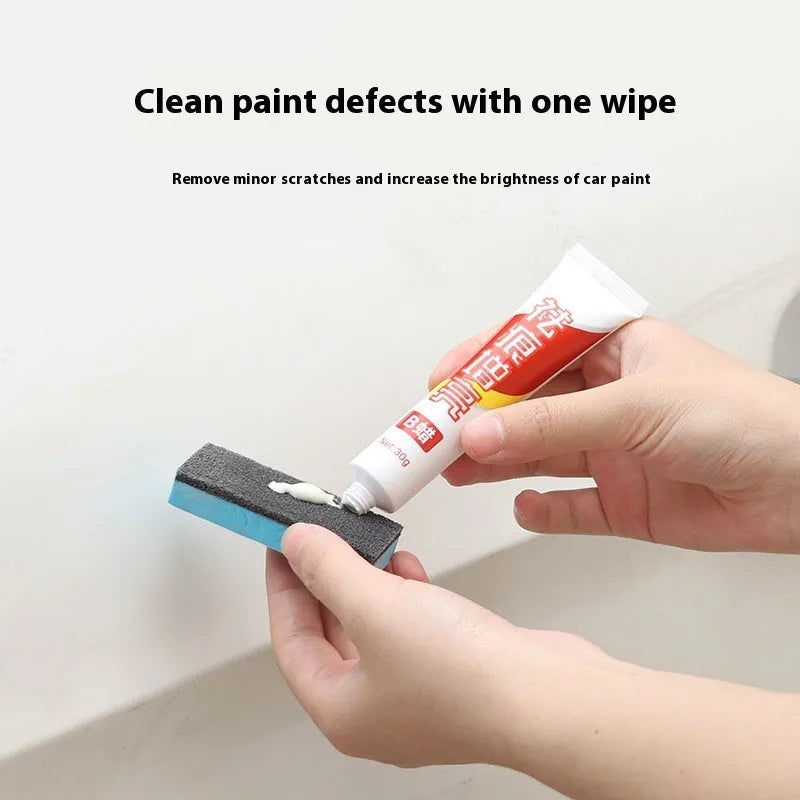 Car scratch repair wax kit containing A and B wax tubes with sponge applicator for paint polishing