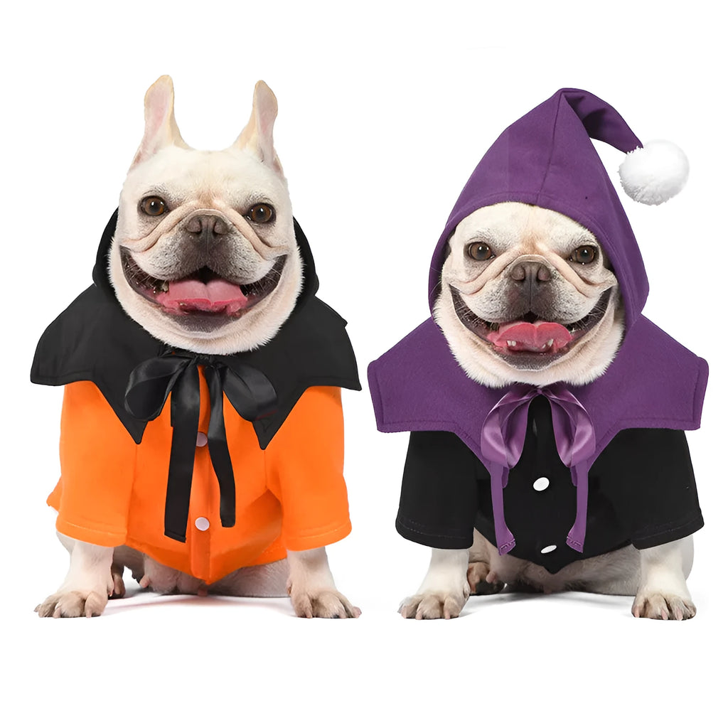 Black and orange Halloween pumpkin dog costume with sweater and shawl two-piece set