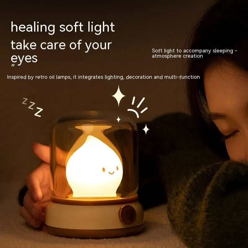 Retro small night lamp in green, USB rechargeable with two lighting modes, 100x108x124mm