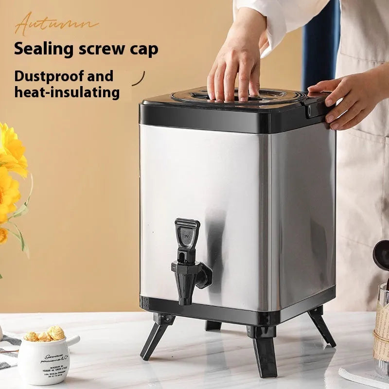 Silver stainless steel milk tea bucket with square lock and 8 litre capacity