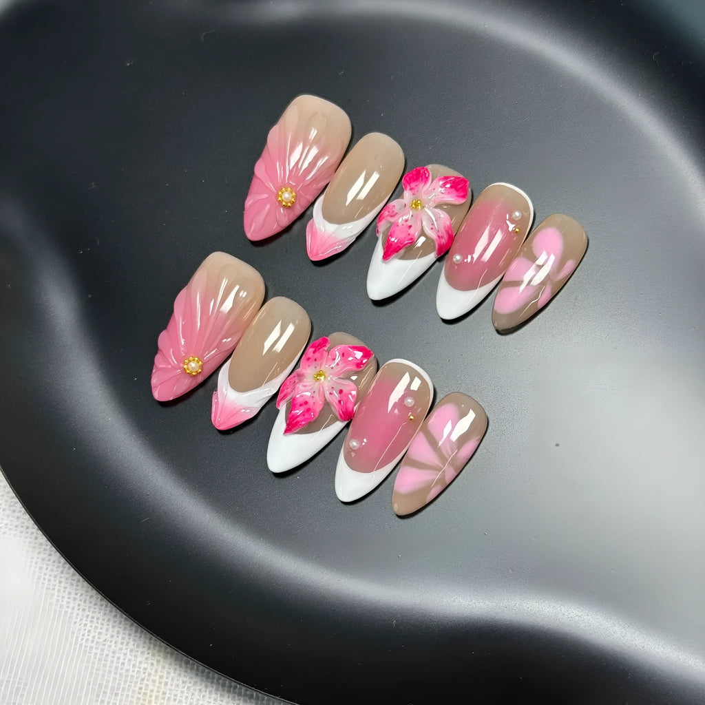 French style lily three-dimensional nail art stickers with fluid ice flower design on plastic wearable armour