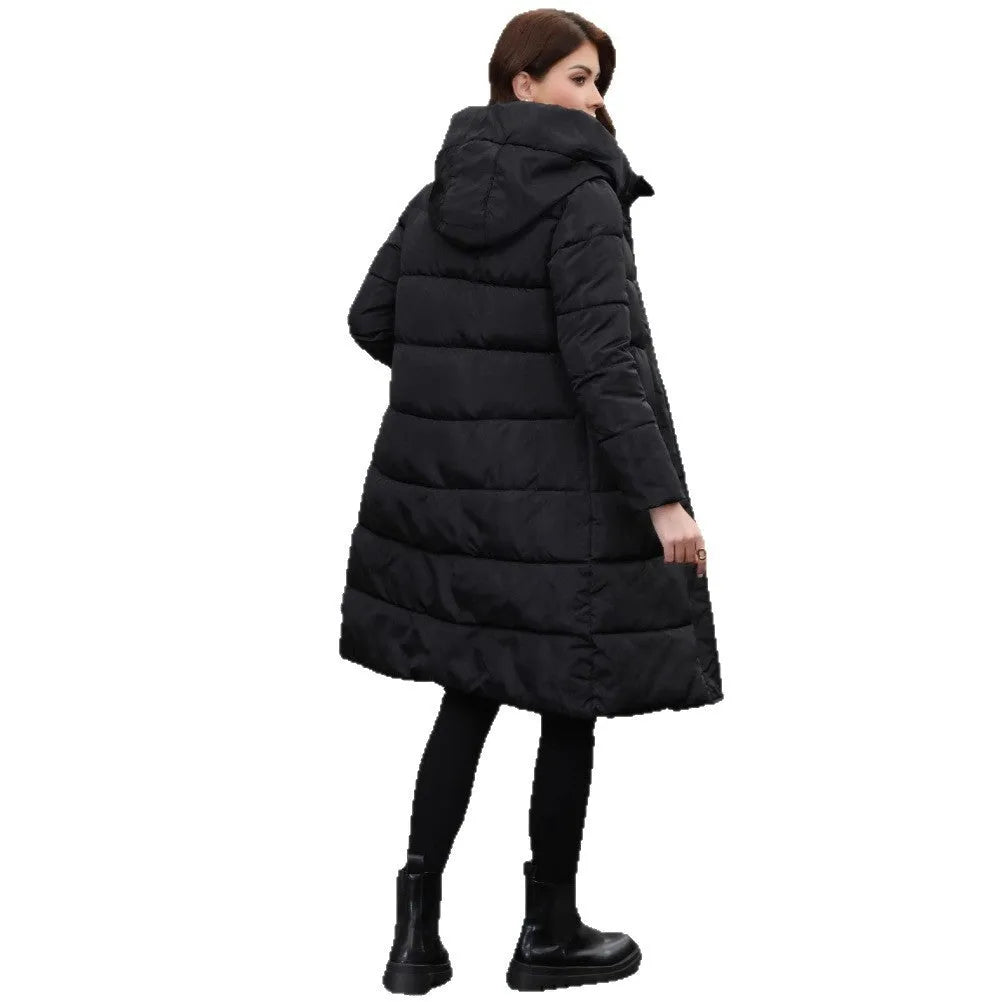 Black slim fit hooded men's winter jacket with long sleeves and polyester construction