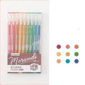 Set of nine colourful retro-style gel pens with 0.5mm needle tips, arranged in Nordic, Salt, Sweet, and Retro designs.