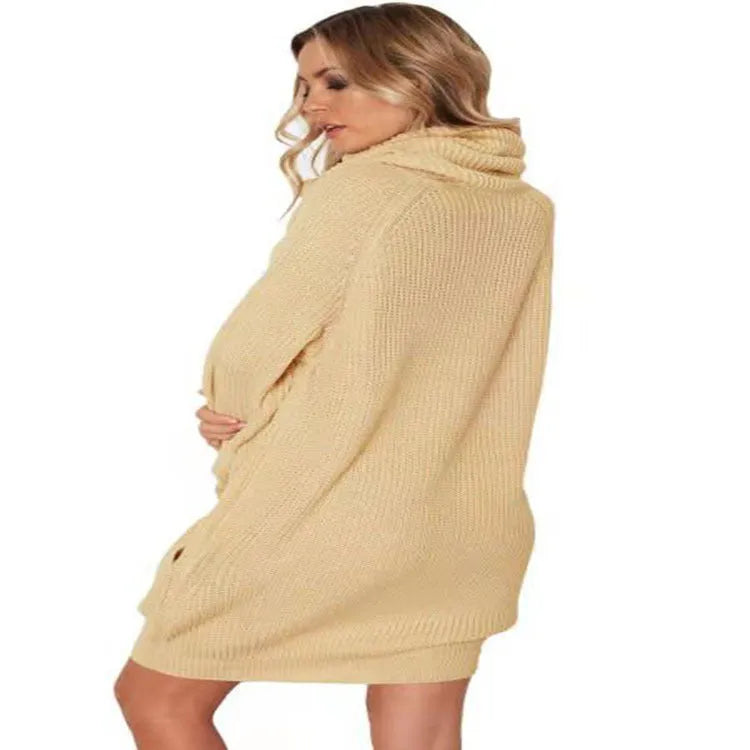 Women's apricot V-neck pullover sweater with lapel, loose slim fit, and side pockets.