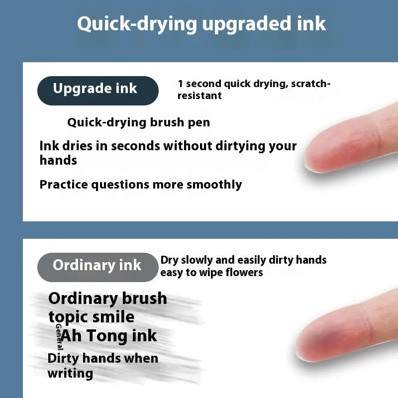 Quick-drying pen refills for bullet point pens in black, red, blue, and ink blue, sold in a pack of 10 bags.
