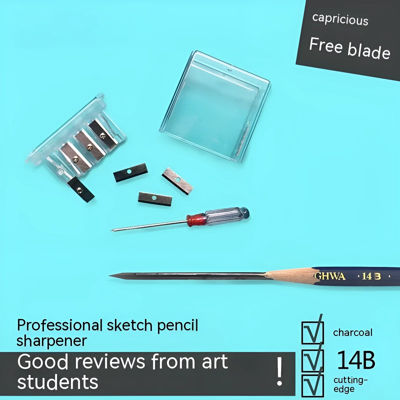 Geometric plastic pencil sharpener with four sharpening holes for different pencil sizes