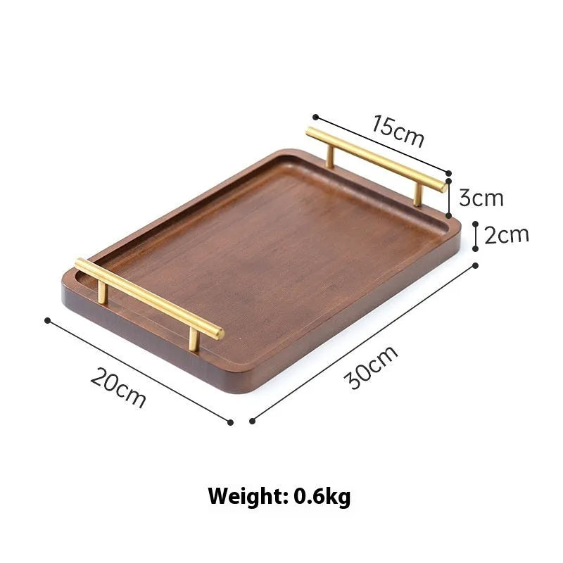 Square bamboo barbecue plate tray with brown handle for hotel and café dining service