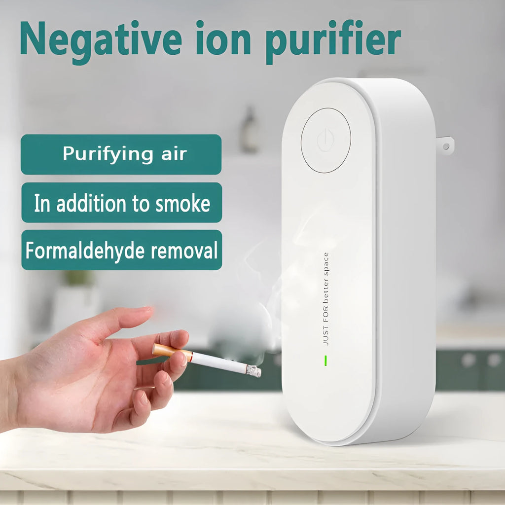 Mini portable air purifier in white, with anion feature, for rooms up to 60 square metres