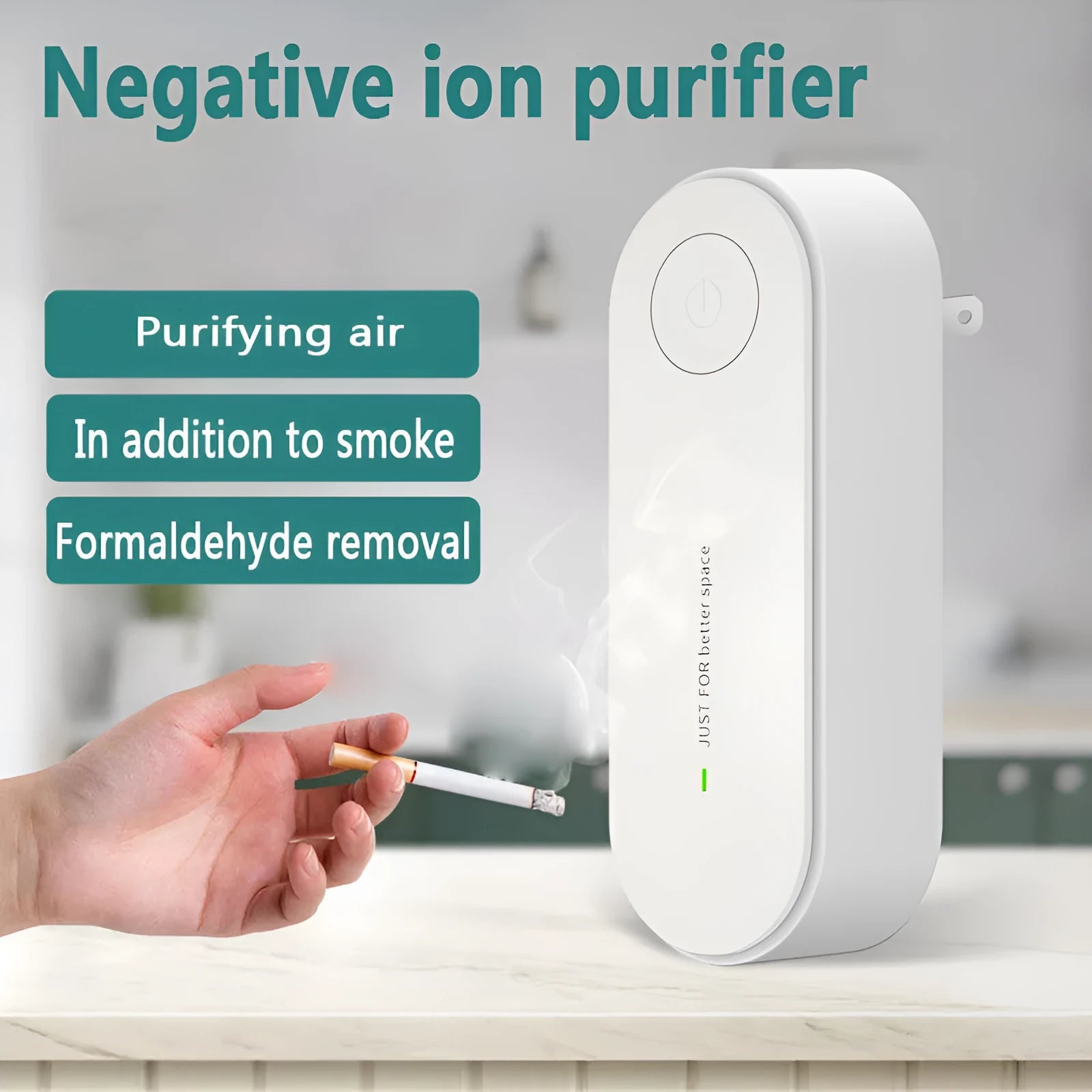 Mini portable air purifier in white, with anion feature, for rooms up to 60 square metres