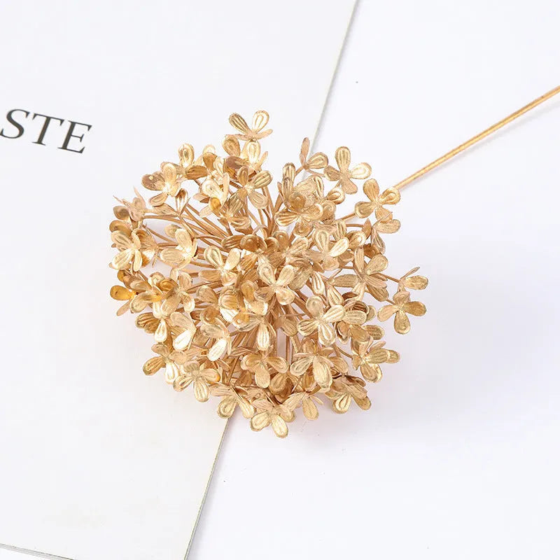 Artificial Persian eucalyptus ginkgo leaf flower arrangement in gold plastic for wedding home decor