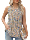 Women's plus size floral print sleeveless vest in loose fit available black khaki