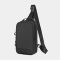 Casual black TPU chest bag with camouflage pattern, single shoulder strap, and soft handle showing square vertical shape