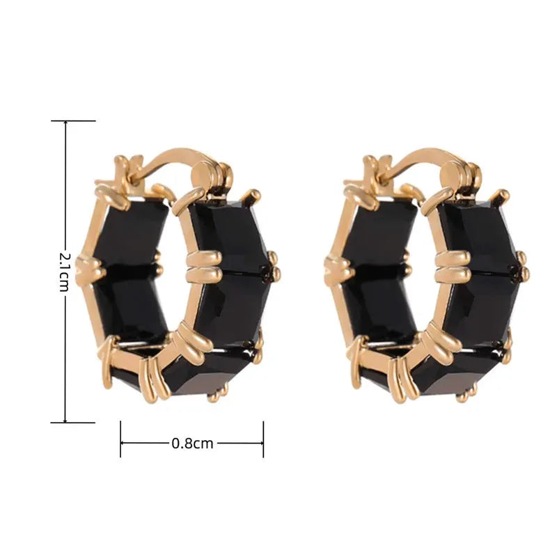 Geometric U-shaped zircon ear rings with gold plating in black, pink and white colour options