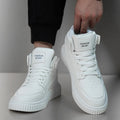 White men's round-toe casual shoes made from microfiber, shown from the side.
