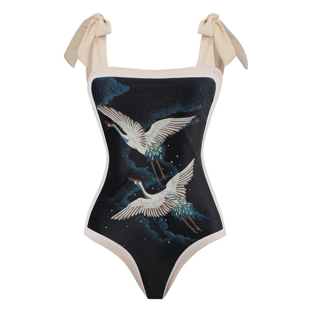Women's one-piece swimsuit with chiffon skirt in floral pattern, conservative design for swimming