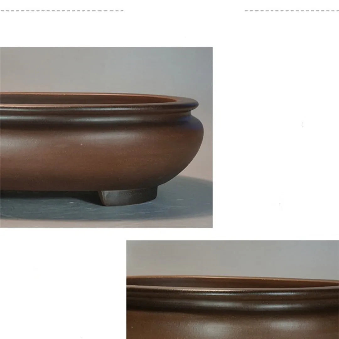 Handmade classical style purple clay ceramic desktop flowerpot measuring 58cm long by 47cm high.