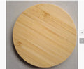 Square wooden bamboo wireless charging pad showing 92mm dimensions with Qi charging indicator light