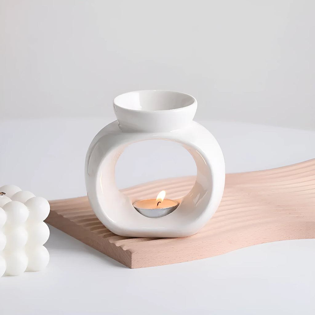 White Nordic style ceramic aromatherapy stove ornament with anti-dry burning feature