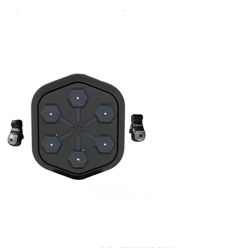 Black smart boxing machine with Bluetooth connectivity and Velcro straps for fitness training