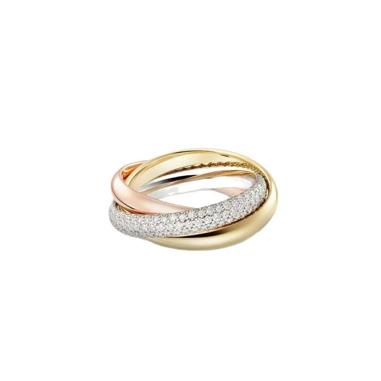 A geometric U-shaped silver couple ring engraved with text, shown in a gold rose silver finish.