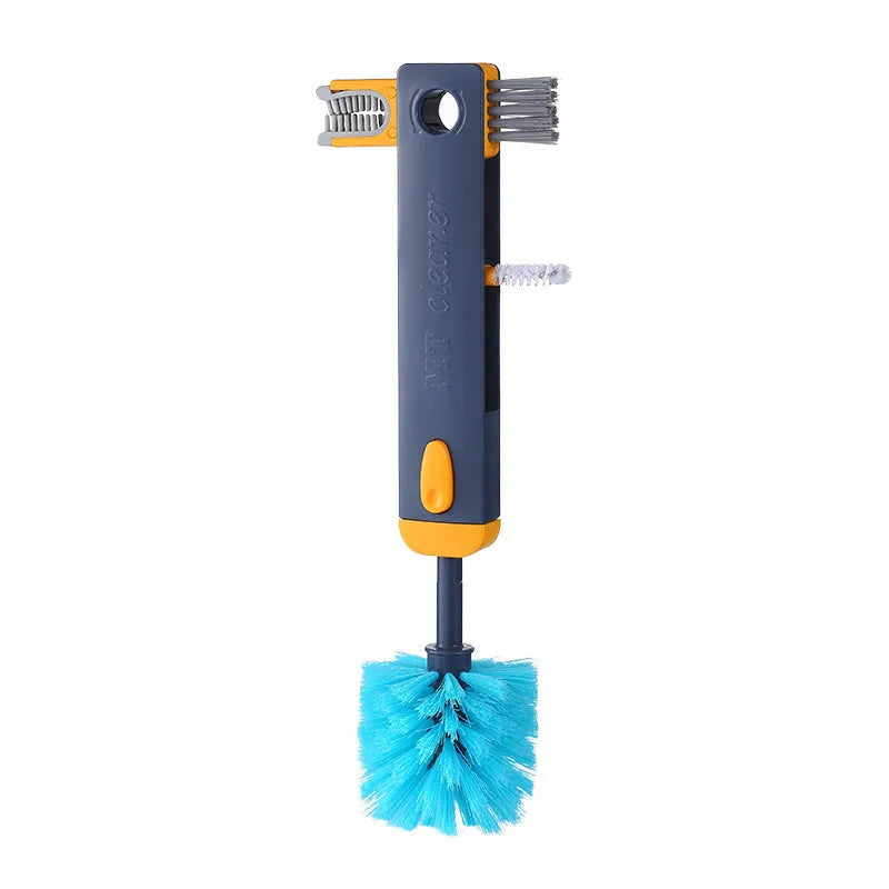 4-in-1 bottle gap cleaner brush set with blue silicone U-shaped brush and stranded wire brush for cup cleaning
