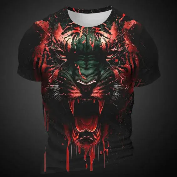 Men's 3D tiger pattern short sleeve T-shirt in bird eye polyester fabric