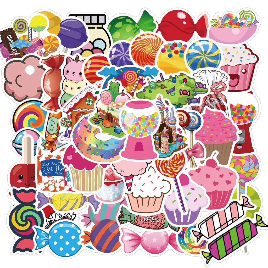 50 colourful candy graffiti stickers with cartoon patterns in 4-6cm sizes