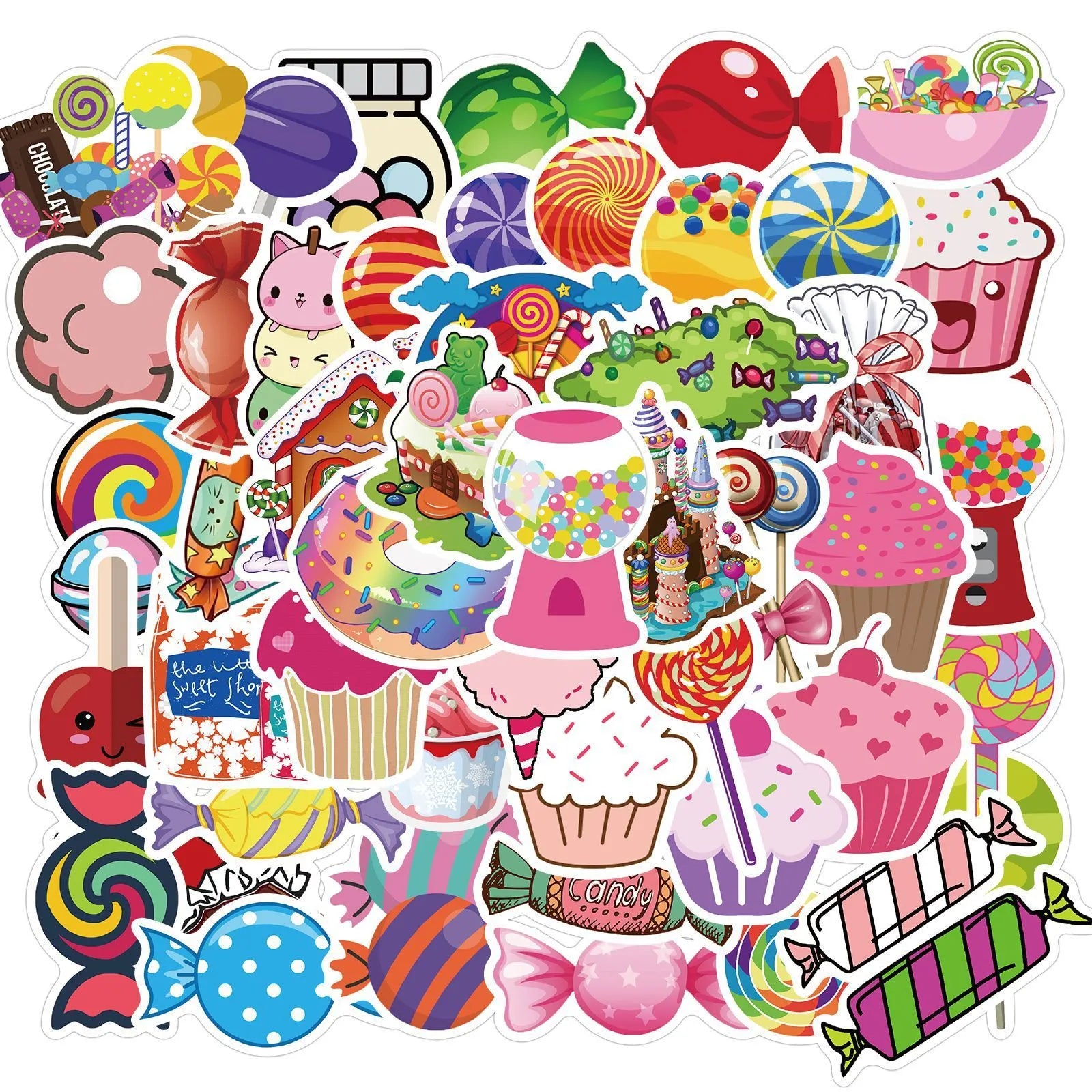50 colourful candy graffiti stickers with cartoon patterns in 4-6cm sizes