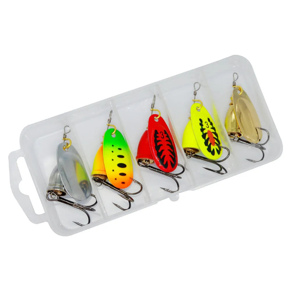 Metal fishing lure with rotating sequins and copper bell in multiple colour options including yellow green and gold mesh