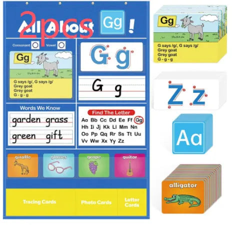 Alphabet learning sleeve table chart with educational cards displayed on 60x40cm surface