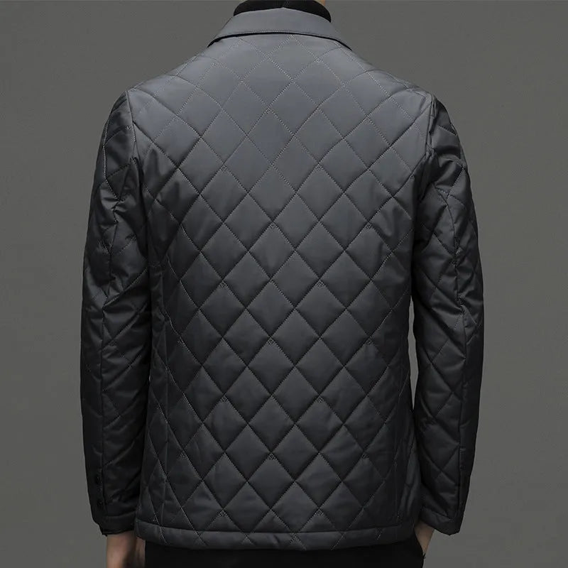 Men's lapel collar down jacket in cardigan style with side pockets