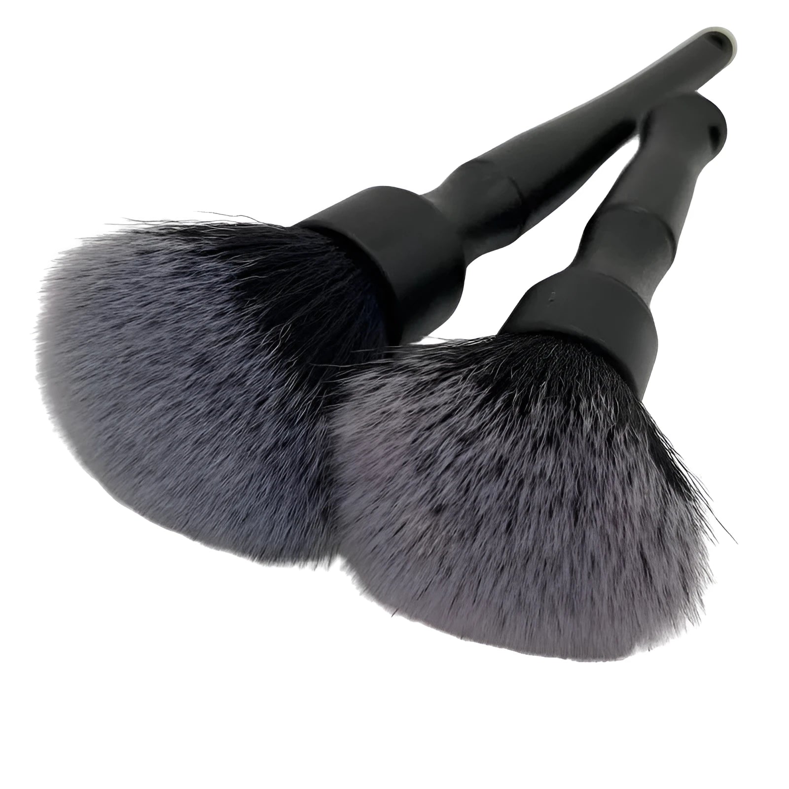 Black car detailing brush with PP handle and pig hair bristles shown in two sizes