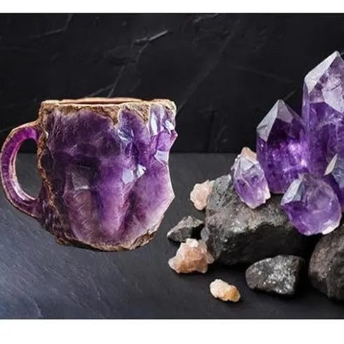 400ml resin coffee mug with mineral crystal design and handle in multiple colour options