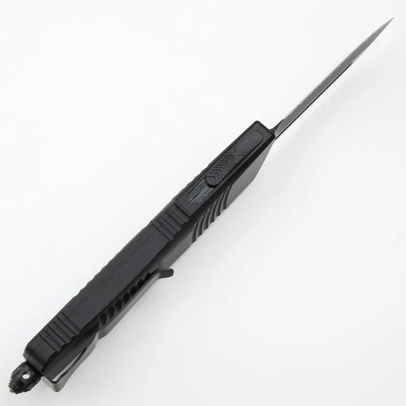 Outdoor camping tactical folding knife with D2 steel blade, black and white wire drawing finish, and aviation aluminium handle