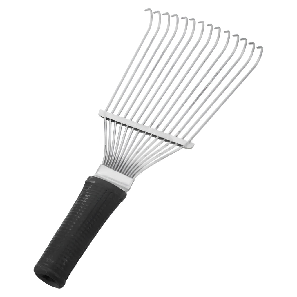 Black stainless steel pet grooming comb rake tool, 33cm long, for horses and dogs