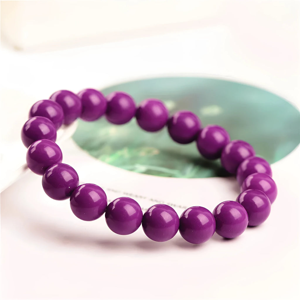 Purple mica crystal bracelet with polished finish showing single circle design in one of three available sizes