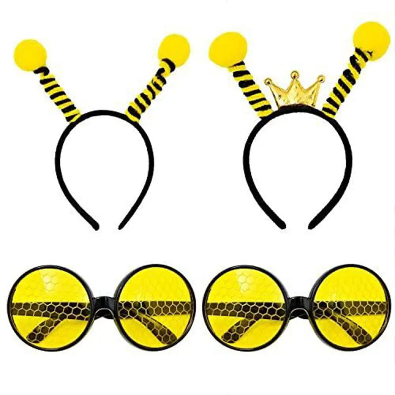 Yellow fabric bee costume headband and glasses set for children's dress up parties