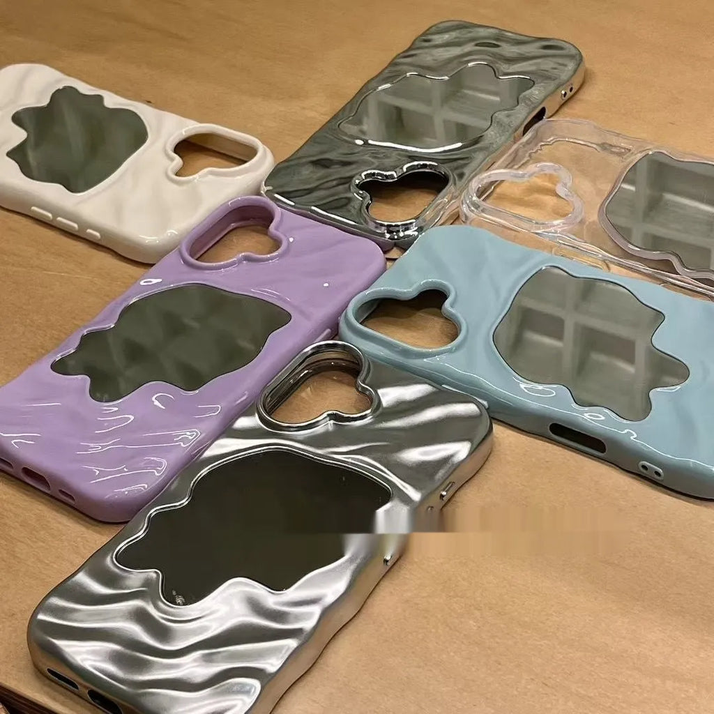 Simple phone case with water ripple mirror finish in beige colour for iPhone 14 Pro Max