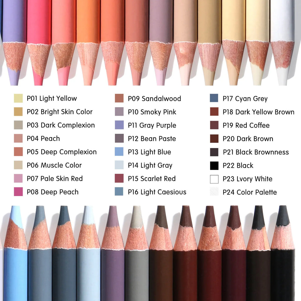 24-colour skin tone pencil set in iron storage box for portrait art