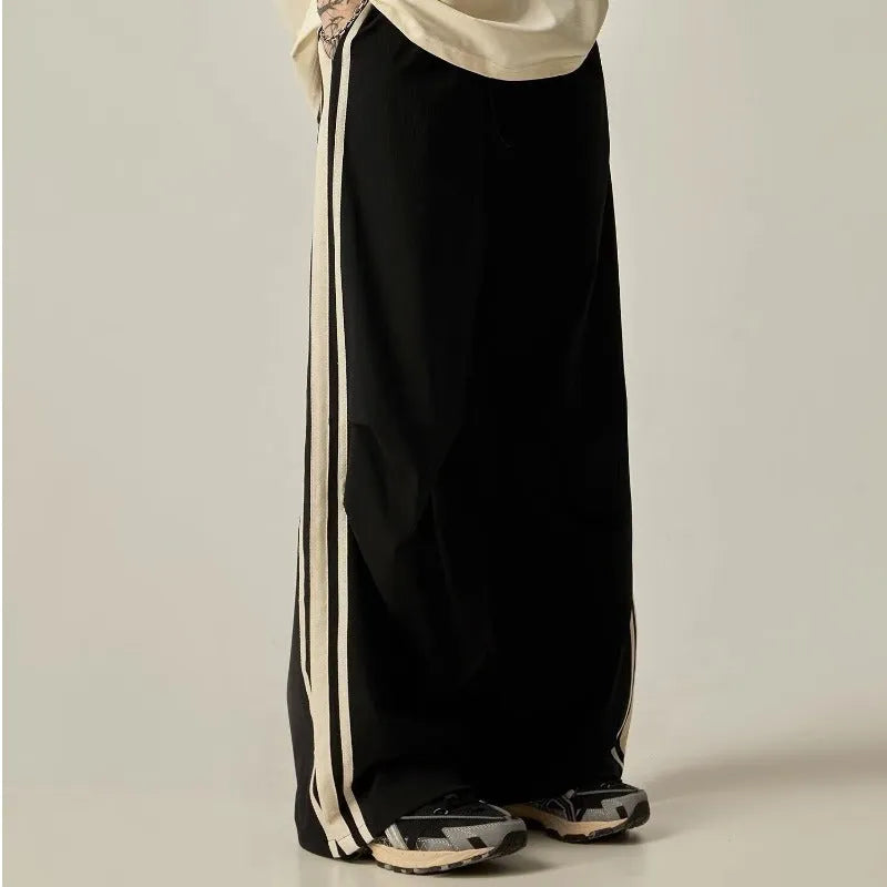 Black men's wide leg climbing trousers with high waist and straight leg design