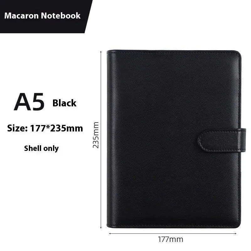 A5 PU leather loose-leaf notebook shell with zipper in solid colour options
