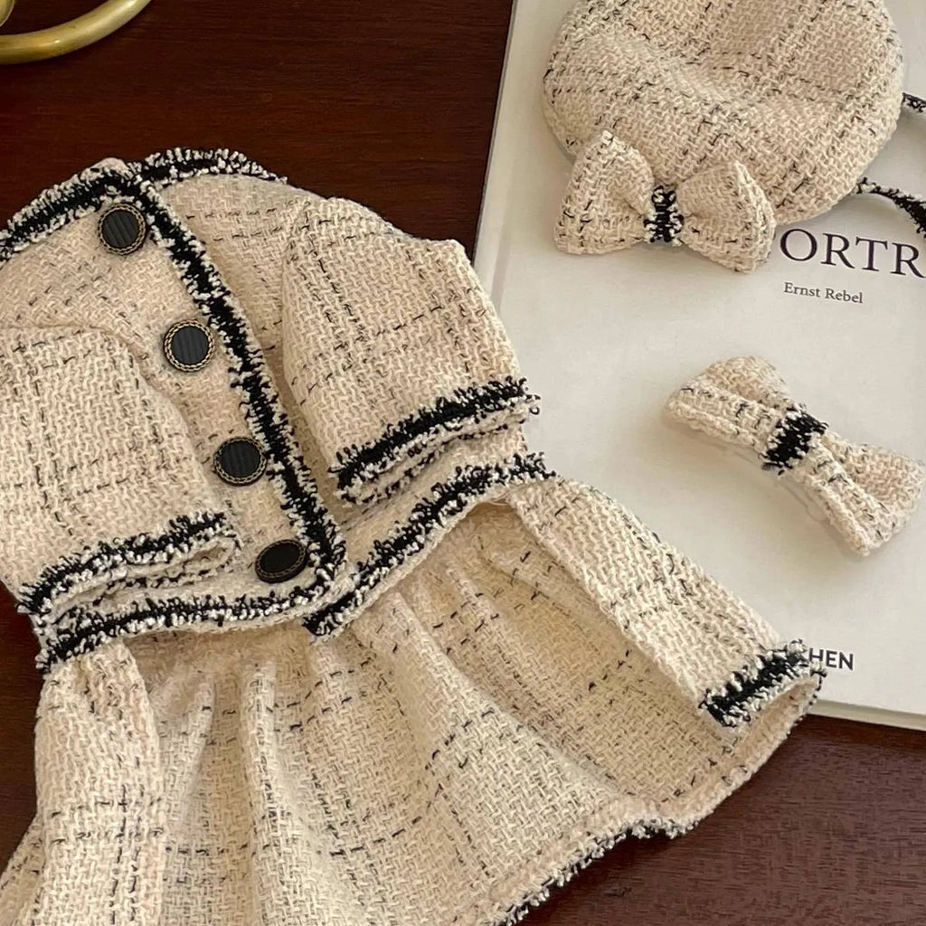 Beige cotton princess skirt with hairpin for small to large pet sizes XS-2XL