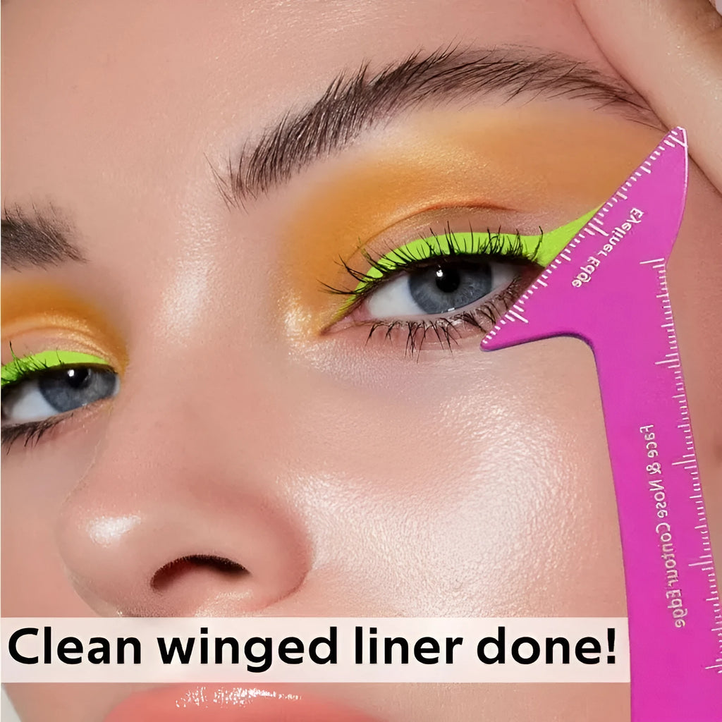 Reusable pink 3-in-1 eyeliner stencil tool for hooded eyes, winged liner, eyebrows, and contour.