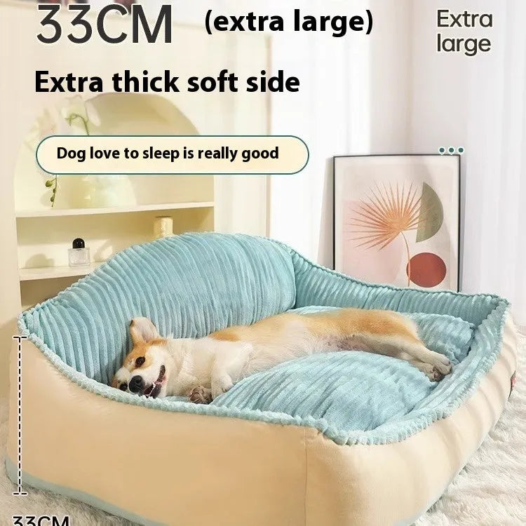 Morandi coloured pet bed with removable cover shown in M and L sizes for indoor dogs and cats